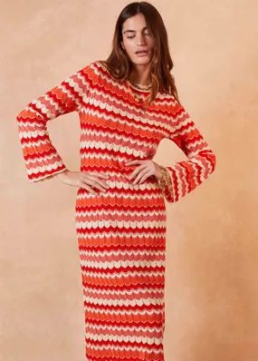 RIXO Miller Dress in Retro Chevron Red