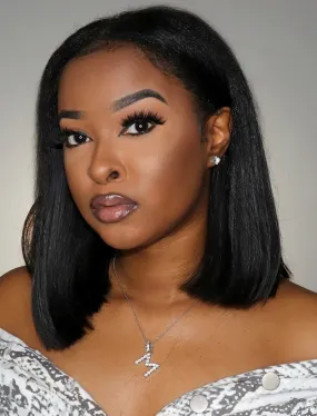Silky Straight Bob Cut Human Hair Skin Base Lace Front Wigs