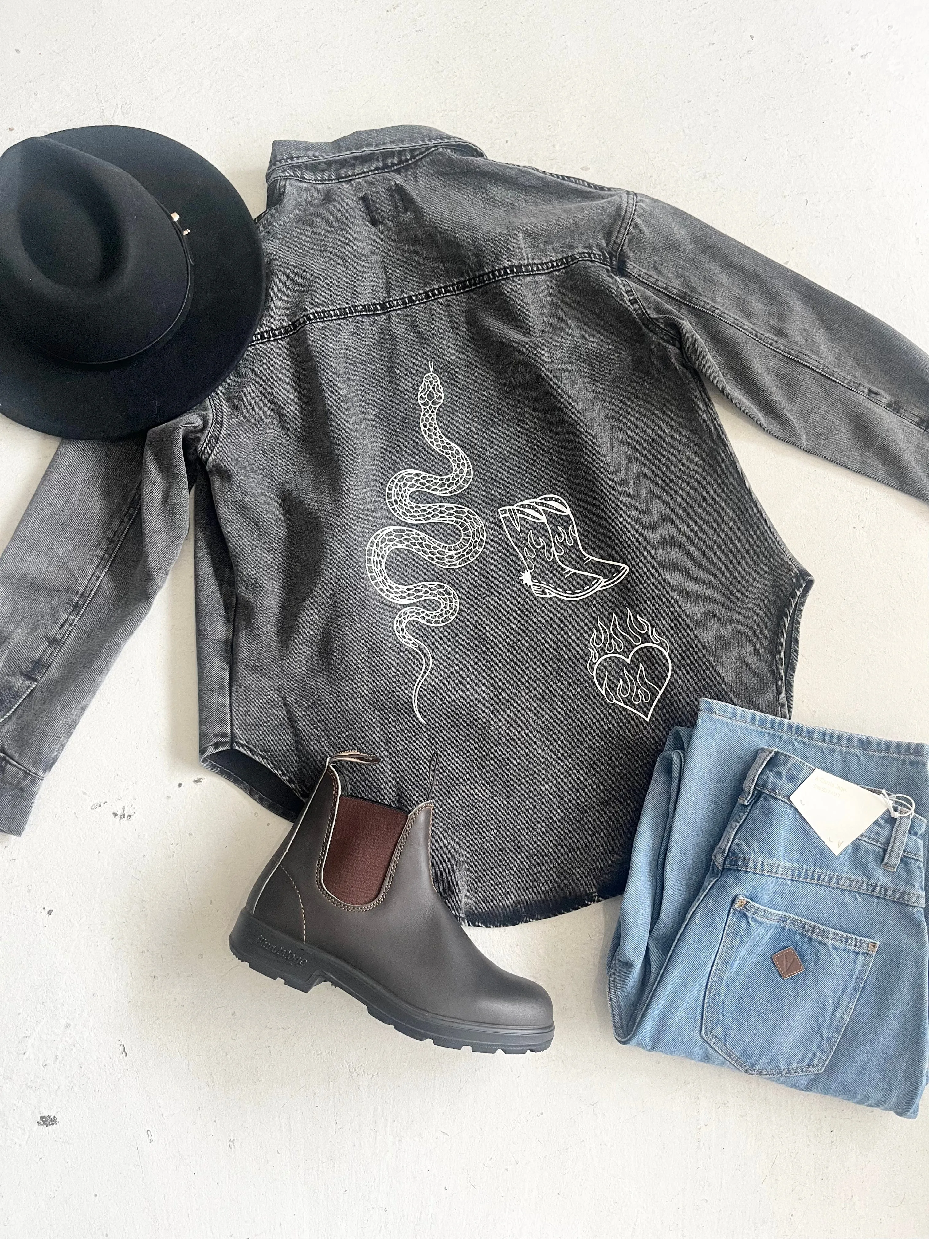 Snake Denim Shirt - Black