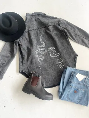 Snake Denim Shirt - Black