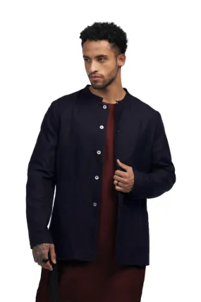 Solid linen blend shacket with princes seam