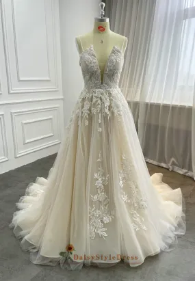 Spaghetti Straps Light Champagne Wedding Dress