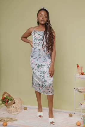 Strap Ruched Neck Midi Slip Dress