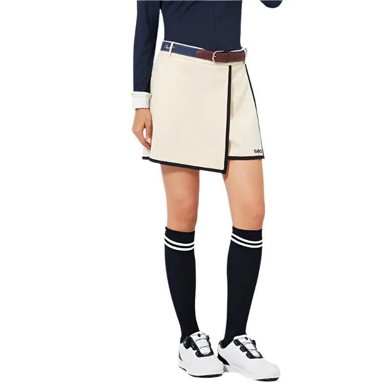 SVG Women's Striped Trim Faux Wrap Skort Beige