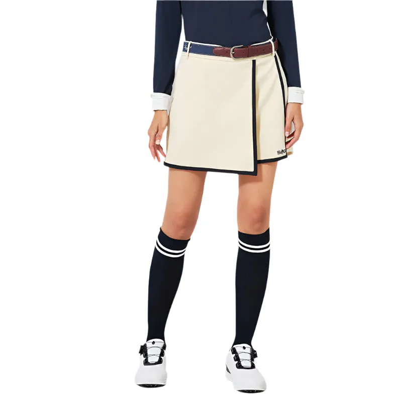 SVG Women's Striped Trim Faux Wrap Skort Beige