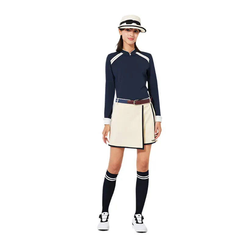 SVG Women's Striped Trim Faux Wrap Skort Beige