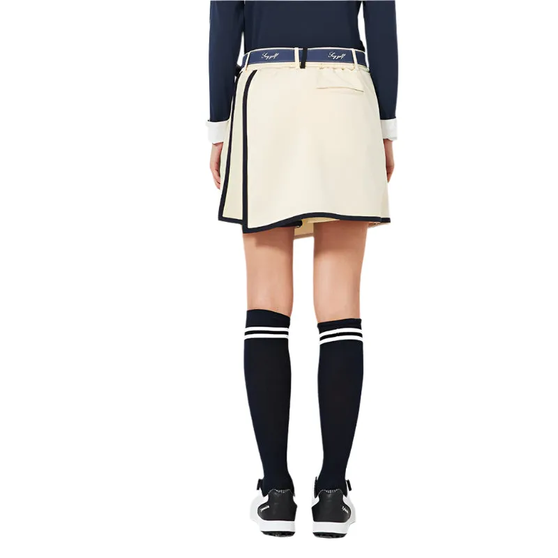 SVG Women's Striped Trim Faux Wrap Skort Beige