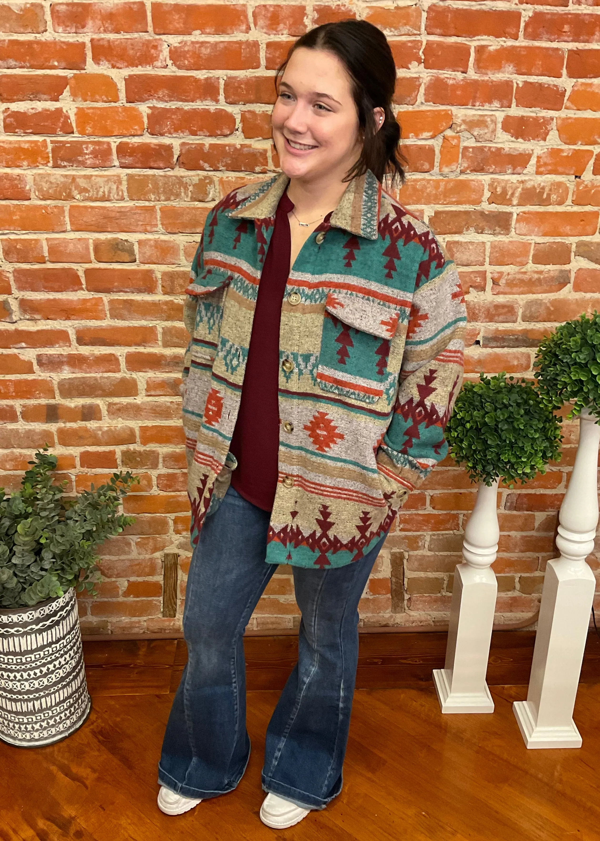 Teal Aztec Shacket