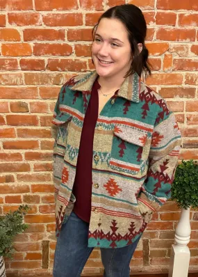 Teal Aztec Shacket