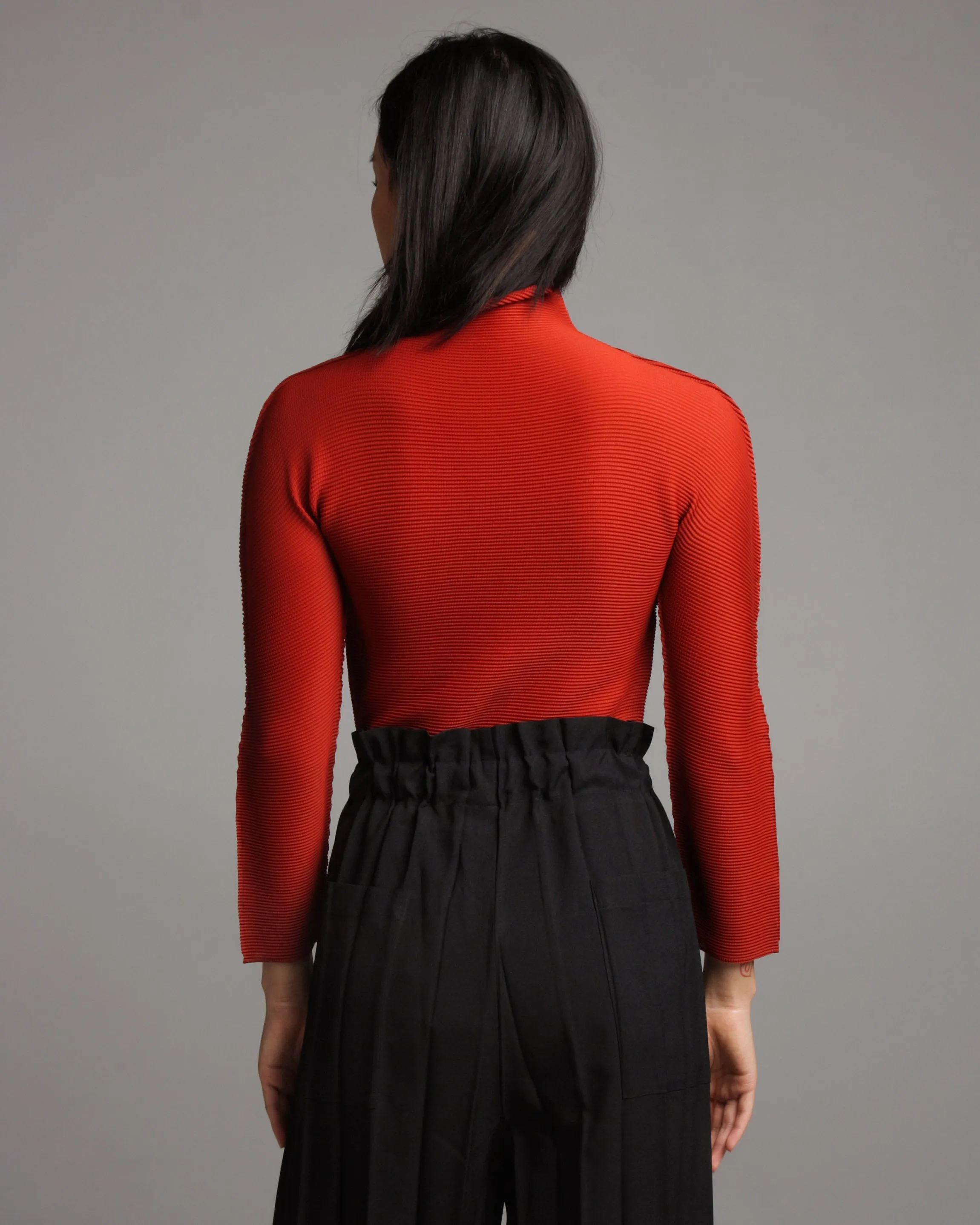Terracotta Micropleated High Neck Top