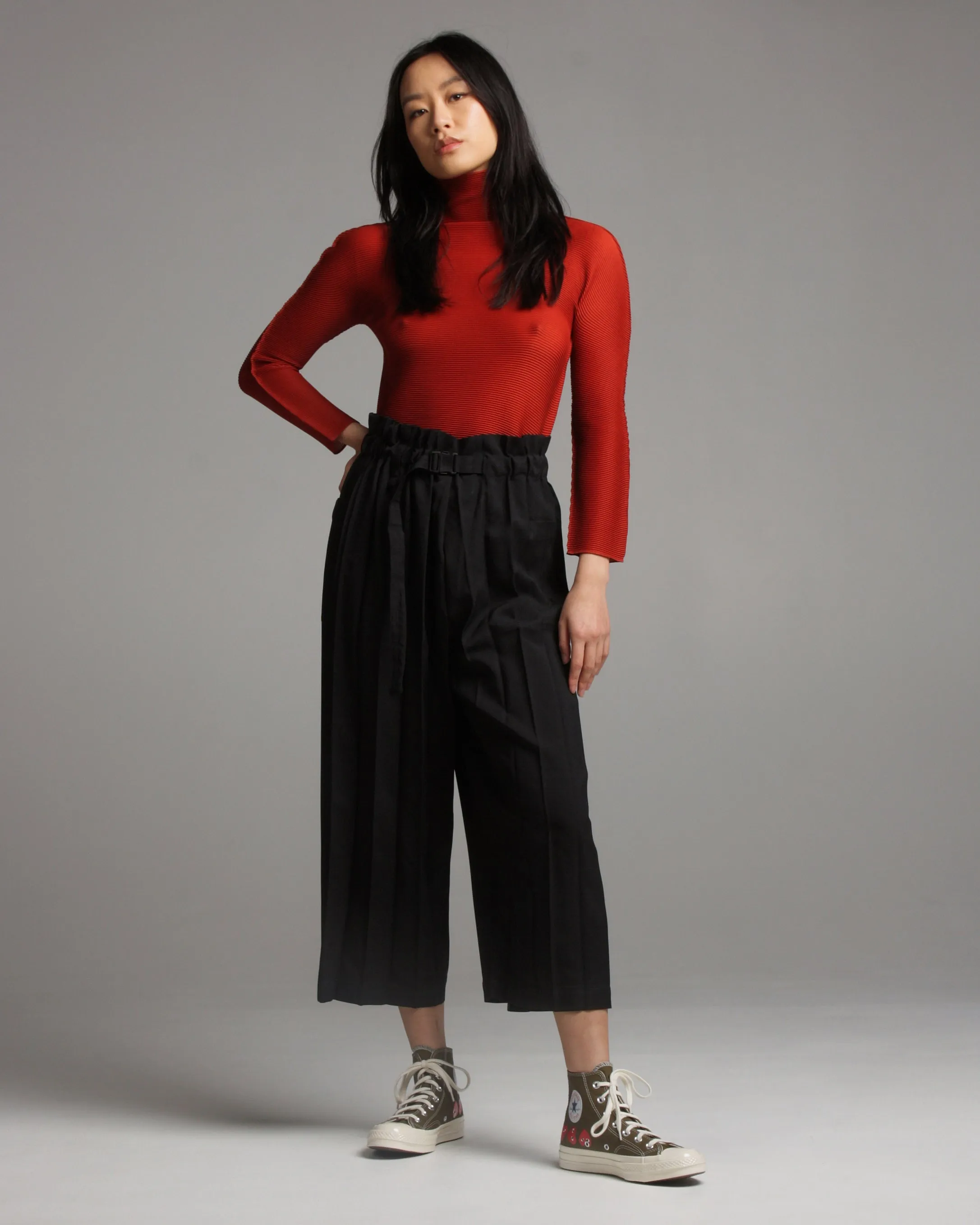 Terracotta Micropleated High Neck Top