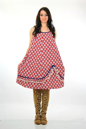 Vintage 70s Boho Hippie red white blue ruffle tent dress caftan