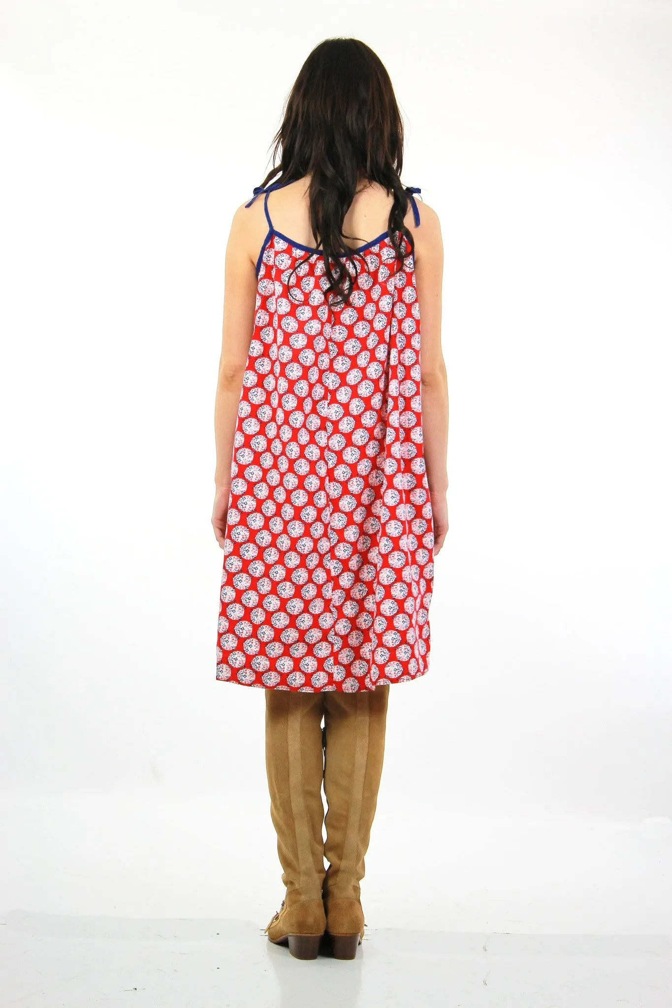 Vintage 70s Boho Hippie red white blue ruffle tent dress caftan
