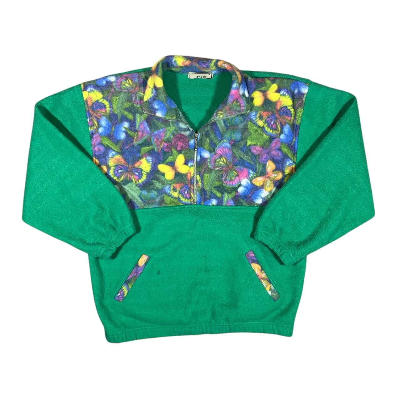 Vintage 90's LINE Crazy Abstract Patterned 1/4 Zip Fleece Sweatshirt Gilet Set