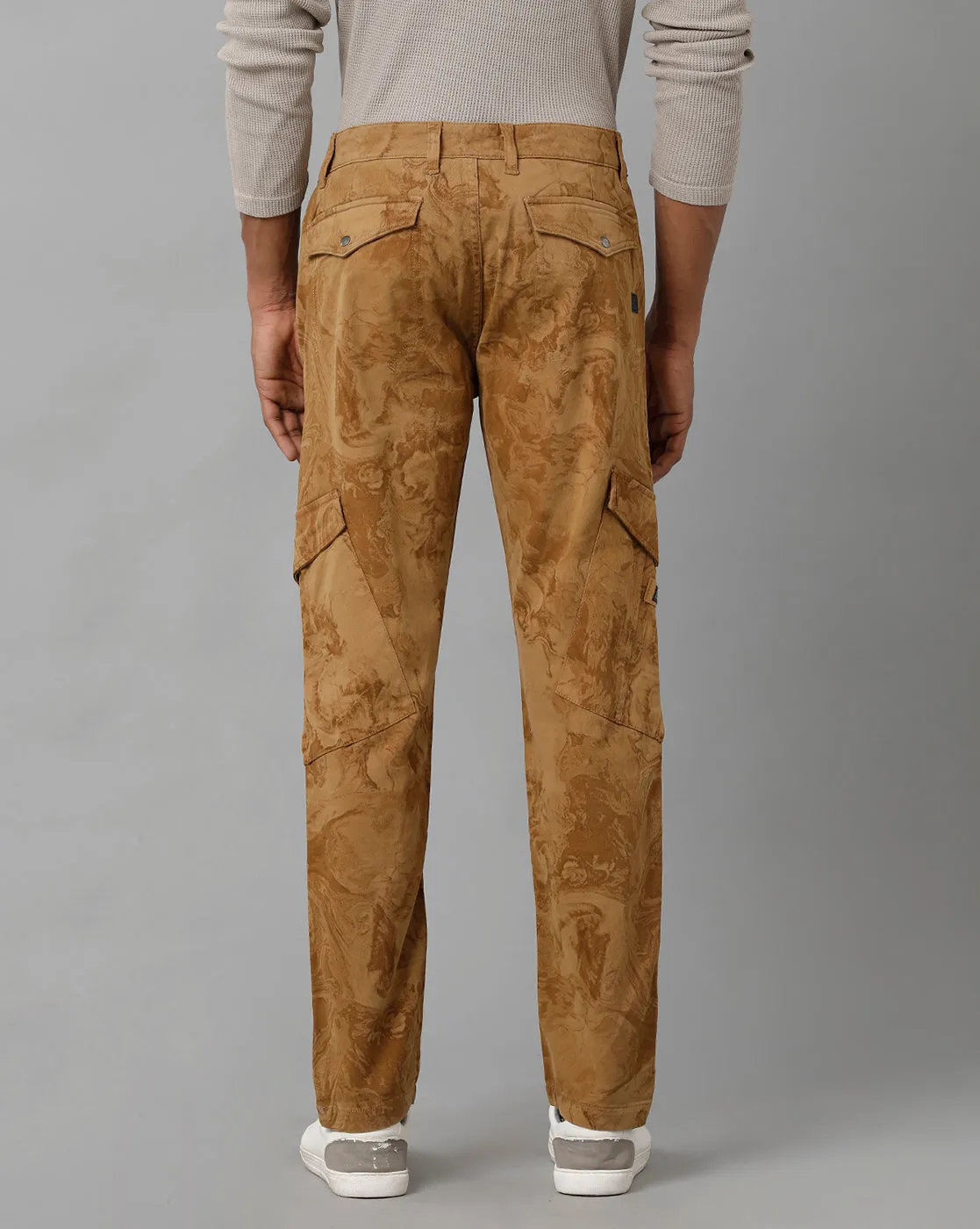 Voi Jeans Mens Khaki Printed Mid-Rise Cotton Jeans
