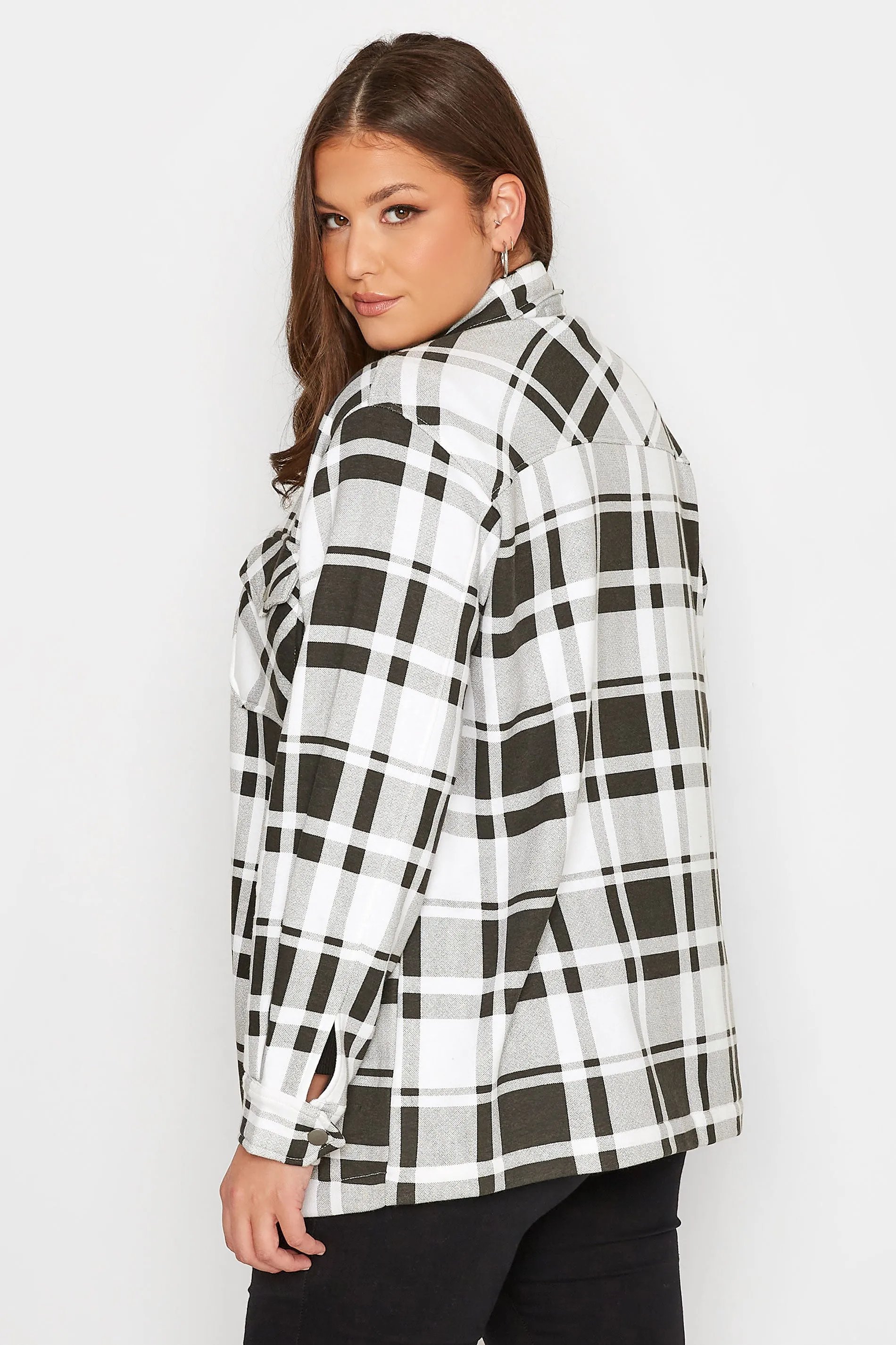 White Black Oversized Check Shacket