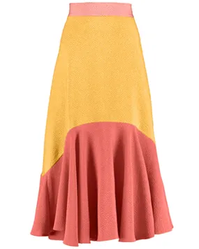 Yellow and Coral Flou Bubble Jacquard Hannah Midi Skirt