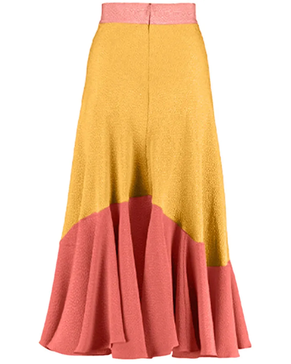 Yellow and Coral Flou Bubble Jacquard Hannah Midi Skirt